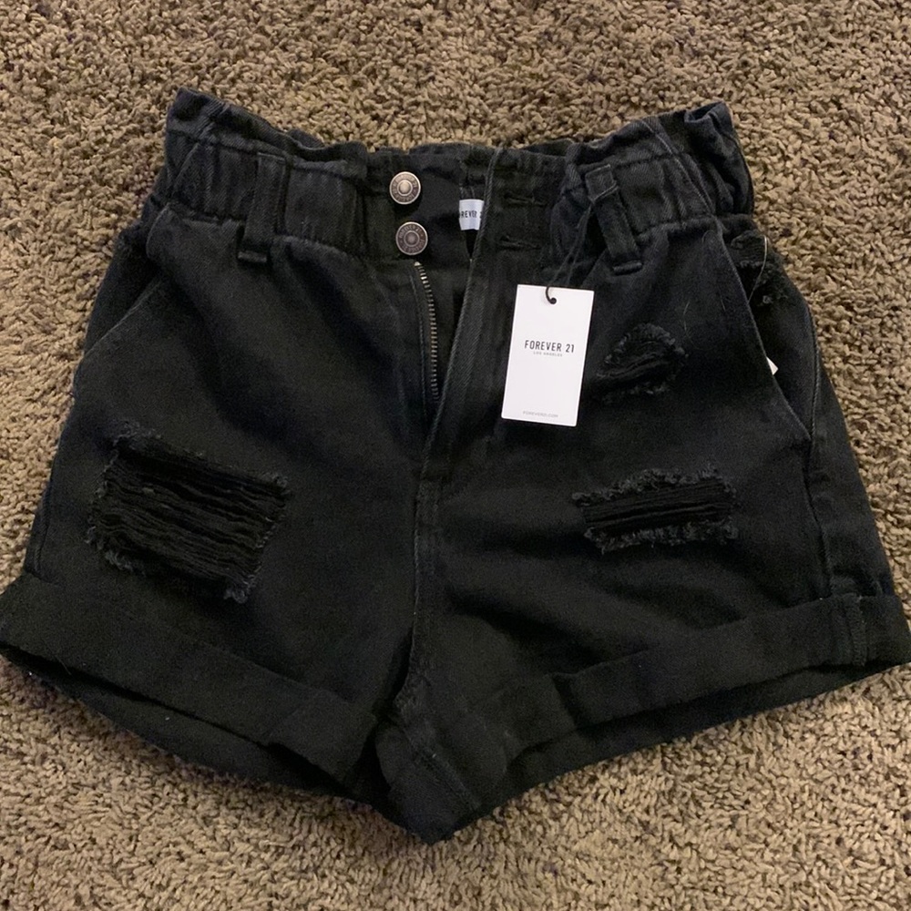 Black denim shorts